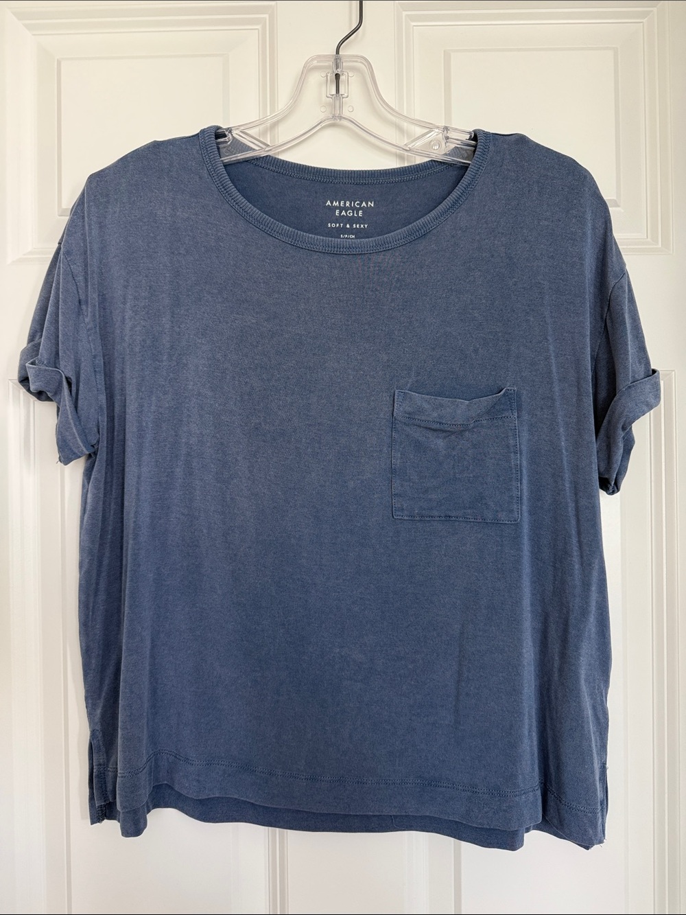 American Eagle Outfitters Women's Washed Navy Pocket Tee